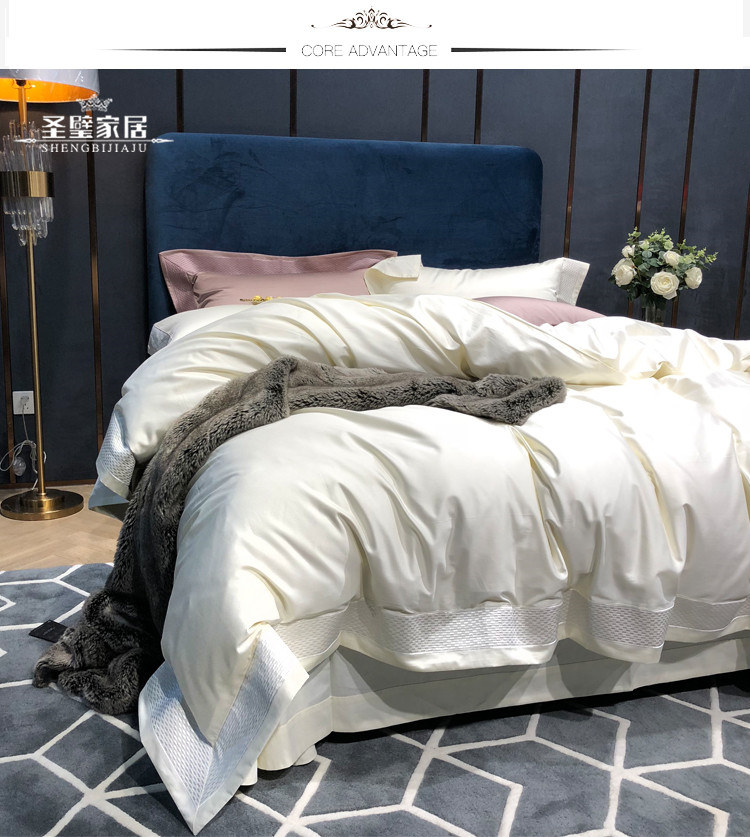 Nhập khẩu cao cấp 100S đảo dài chủ yếu cotton bốn bộ set 1,8 tấm / giường bedding bộ đồ giường khách sạn trắng đơn giản - Bộ đồ giường bốn mảnh chăn ga gối đệm cưới