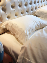 High-grade 120s Egyptian long-staple cotton four-piece Villa model room milky white French lace bedding solid color