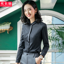 Black shirt womens autumn professional wear suit suit interior base shirt long sleeve overalls retro port flavor shirt