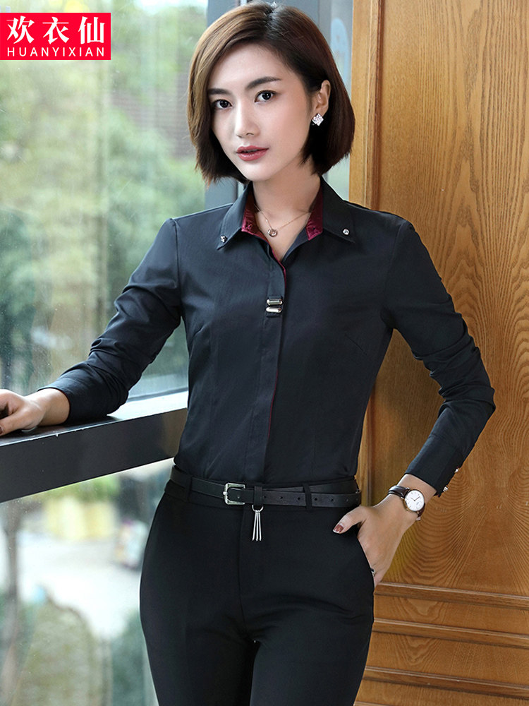 Black shirt women's fashion temperament long-sleeved work clothes Formal design sense niche suit with a base shirt