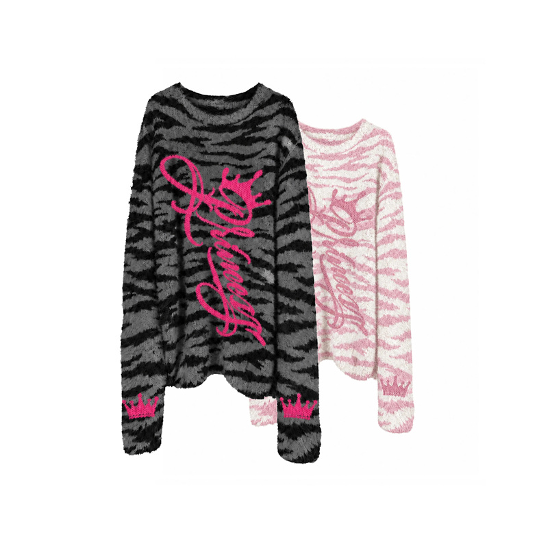 Fourth3Ex Niche Zebra Print Sweater for Men, Autumn, Light Crown Musical Note Embroidery Pullover Knitwear, Warm Fourth3Ex Niche Zebra Print Sweater for Men, Autumn, Light Crown Musical Note Embroidery Pullover Knitwear, Warm