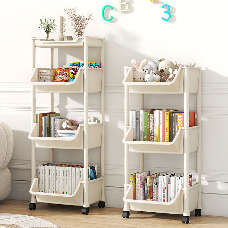 Di chuyển được kệ sách có giá để đồ đồ chơi trẻ em có giá để đồ gia đình nhiều tầng xe đẩy có bánh xe tầng tủ sách đơn giản kệ nhỏ để bàn kệ sách gỗ sồi
