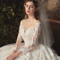 Letty Ruo moon chapter European 2021 new long-sleeved wedding dress bride lace temperament tail dress small man