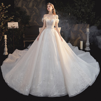 Roselle word shoulder main light wedding dress 2021 new trailing dress small bride temperament simple and generous