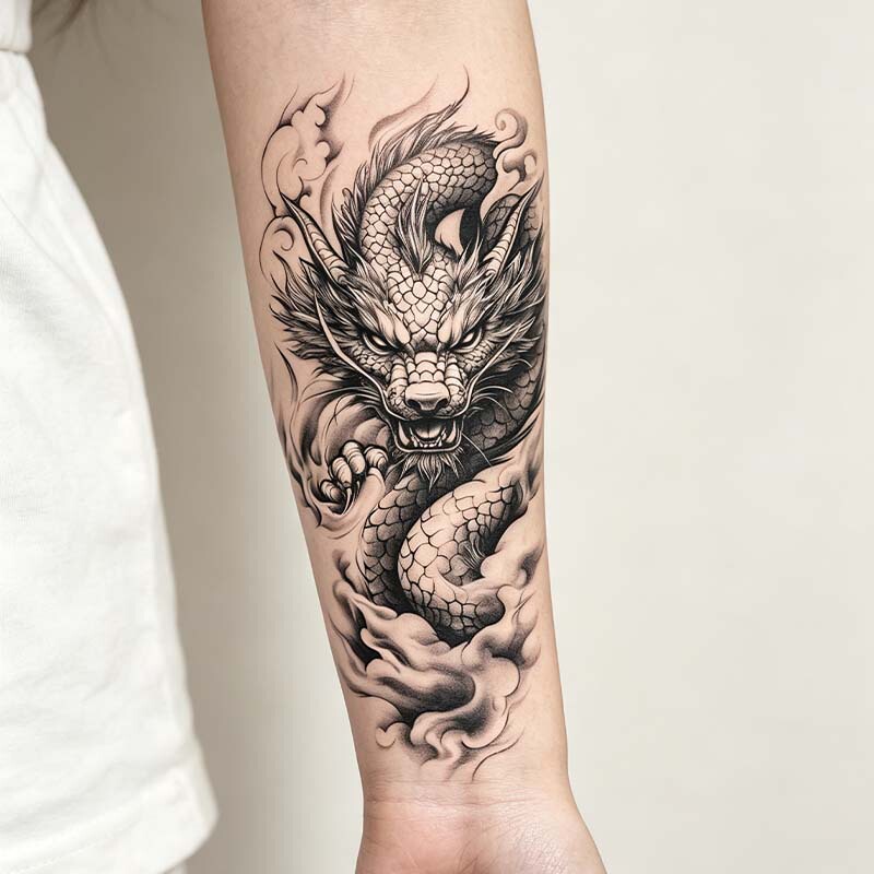 Personalized and Domineering Black and White Dragon Cloud Tattoo Stickers, Waterproof and Long-Lasting, Arm Tattoo Stickers, Unisex and Washable Personalized and Domineering Black and White Dragon Cloud Tattoo Stickers, Waterproof and Long-Lasting, Arm Tattoo Stickers, Unisex and Washable