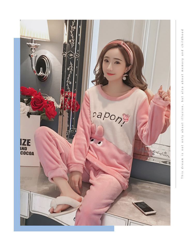 Đồ ngủ nhung san hô phụ nữ mùa thu và mùa đông mới phim hoạt hình dễ thương dày lớn kích thước phù hợp với dịch vụ nhà flannel có thể được mặc đồ bộ mặc nhà cao cấp