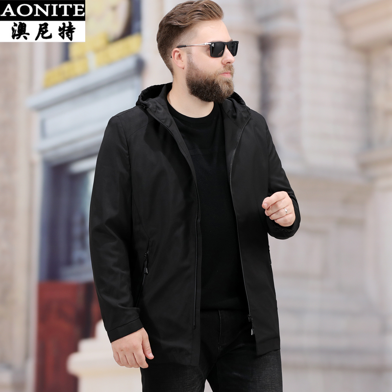 2019 mùa thu áo khoác nam giữa chiều dài trùm đầu loose-fitting chất béo cộng với mã số kinh doanh bình thường mùa xuân và mùa thu áo khoác chàng béo áo khoác.