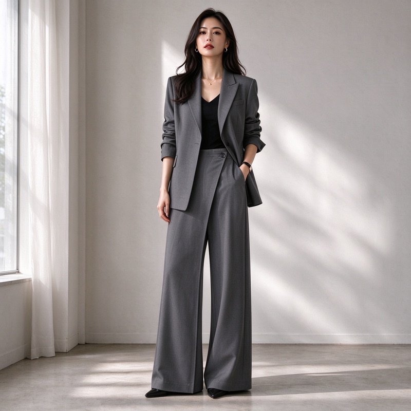 High-End Suit Set for Women 2026 New Style High-Waisted Wide-Leg Pants with Elegant Drape, Professional and Commuting Two-Piece Set