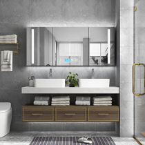 Light luxury marble bathroom cabinet combination double basin smart mirror cabinet light luxury bathroom hand wash basin cabinet bathroom cabinet