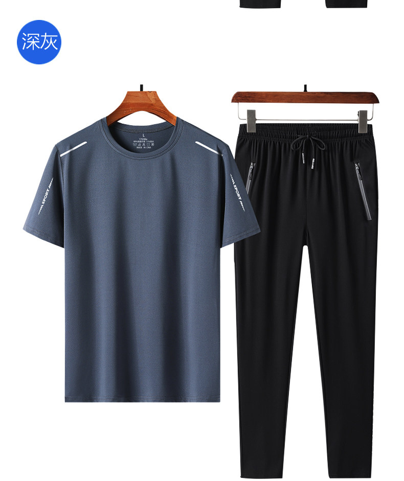 夏季中老年短袖t恤男士冰丝速干长裤半袖两件套中年爸爸夏装套装详情13