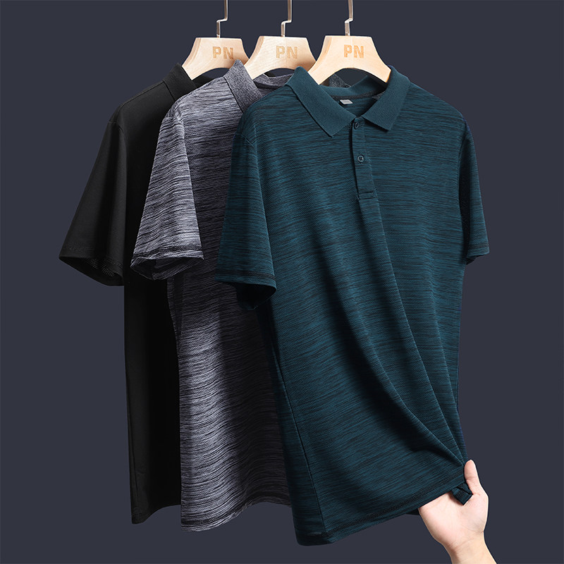 Summer middle aged turtlenecks short sleeve T-shirt men middle-aged loose ice silk speed dry dad blouse casual POLO shirt