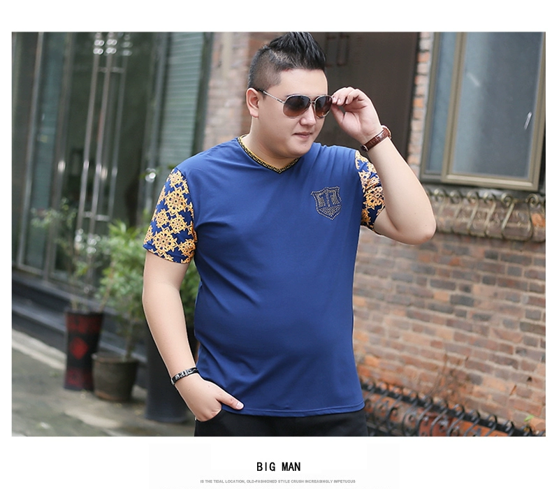 Thương hiệu thủy triều mới 2018 cộng với phân bón XL tay áo ngắn cổ chữ V chất béo béo áo thun nửa tay quá khổ XXXXXL quần áo thời trang
