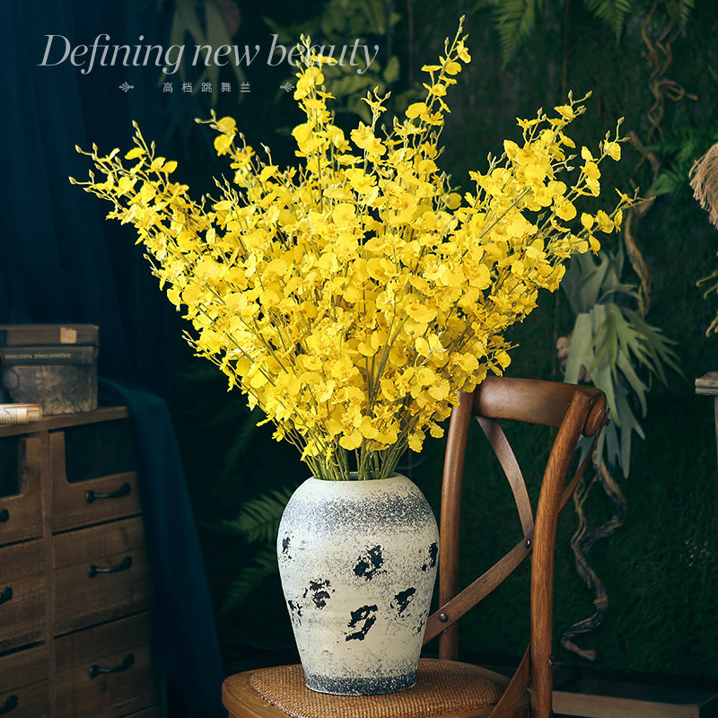 Single Branch Yellow Dancing Lan Emulation Flowers High Branches Fake Flowers Dry Flowers Home Swing Accessories Living-room TV Cabinet Decoration Furnishing Flowers