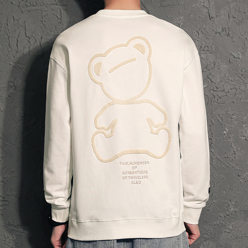 Sweatshirt men's tide ins spring and autumn winter plus velvet thick crew neck top 2021 new men's bear couple autumn wear