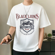 American retro motorcycle short sleeved T-shirt for men's summer 2024 new trendy round neck ice silk t-shirt for men's half sleeved top