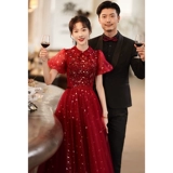 Вечернее платье, бордовые блестки для ногтей, длинная юбка, коллекция 2022, новая коллекция