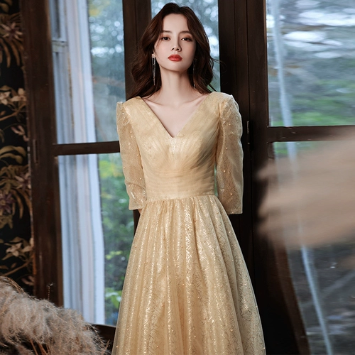 Коктейльное банкетное элегантное длинное элитное вечернее платье, коллекция 2021, цвета шампанского