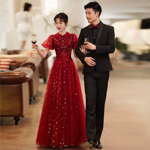 Вечернее платье, бордовые блестки для ногтей, длинная юбка, коллекция 2022, новая коллекция