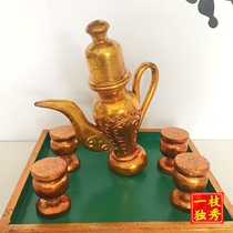 Peking opera opera stage performance props wine jug wine glass wooden costume wedding props Golden wine set