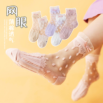 Girls socks spring and summer super thin childrens mesh socks cotton summer Princess CAS breathable lace baby socks