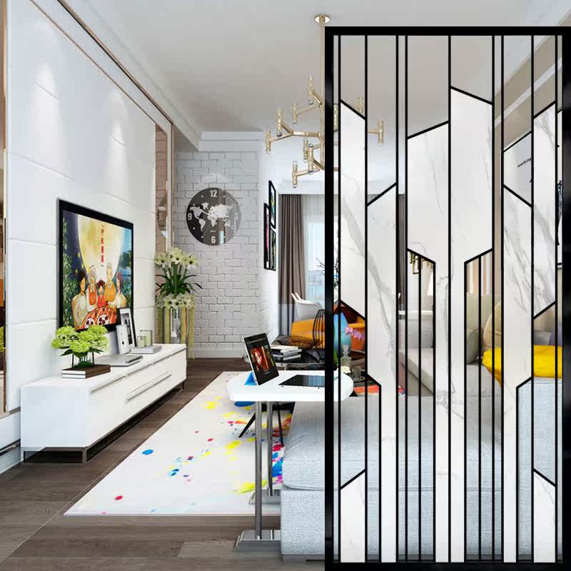 Custom Art Glass Partition Screen Light Extravagant Furniture Living-room Light Transmission Frosted Sculptures Minimalist Steel Into The House Xuan Guan Guan