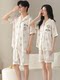 ຄູ່ນອນ Pyjamas ແມ່ຍິງ Summer Ice Silk Short-Sleeved Shorts Set Cool 2026 New High-quality Silk Home Clothing Men's Home Clothing