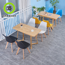 Milk Tea Shop Dessert Shop Cold Drink Shop Solid Wood Dining Table And Chairs Nordic Office Creative Ims Chair Network Red Ins and chairs