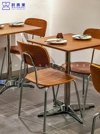 韩式料理店实木桌椅组合中古风咖啡厅奶茶甜品店海洋板方圆桌商用