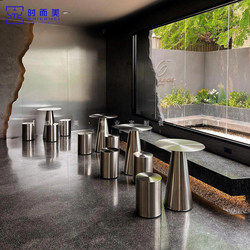 Popular Milk Tea Dessert Shop Table and Chair Combination Industrial Style Cafe Water Bar Leisure Area Creative Stainless Steel Round Stool