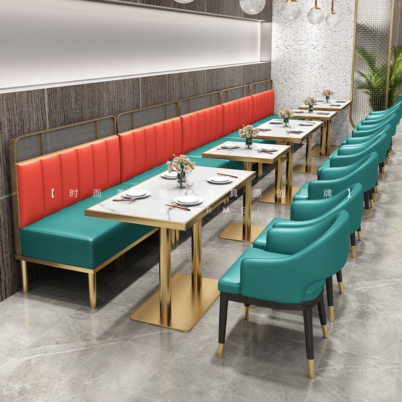 Custom West Restaurant Catering Hotel Light Lavish Table And Chairs Combined Fire Pot Shop Dining Bar Stainless Steel Against Wall Cassetto Sofa