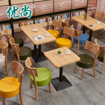 Customize small clear new table and chairs original wood color dining table and chairs snack fast food restaurant Dining Chair Milk Tea Shop Drinks Shop and chairs
