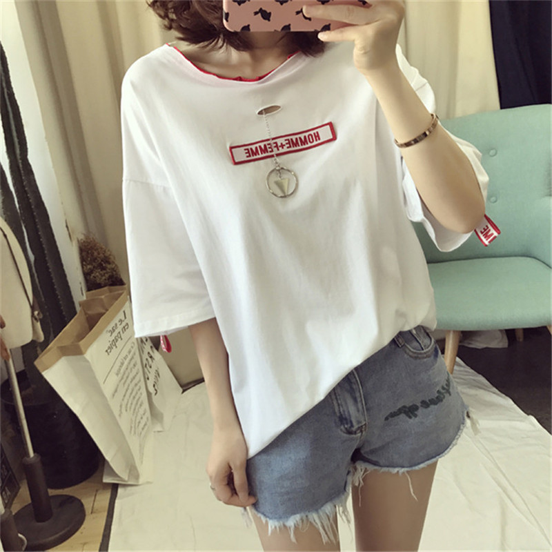 Mùa hè ins ngắn tay T-Shirt nữ Hàn Quốc phiên bản của thủy triều sinh viên lỏng mỏng kích thước lớn hoang dã nửa tay áo chic Han Fan quần áo đầm nhung đẹp