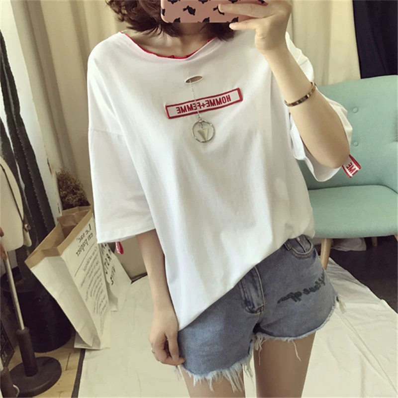 Mùa hè ins ngắn tay T-Shirt nữ Hàn Quốc phiên bản của thủy triều sinh viên lỏng mỏng kích thước lớn hoang dã nửa tay áo chic Han Fan quần áo áo khoác nữ cá tính