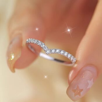 S925 moissanite ring micro-paved v-shaped bar ring women's simple diamond stacking ring silver-plated closed ring