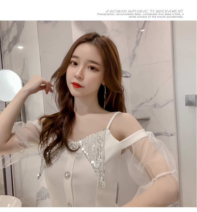 VK旗艦店 韓系性感名媛氣質一字領吊帶裙短袖洋裝