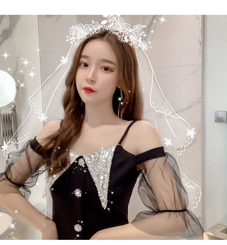 VK旗艦店 韓系性感名媛氣質一字領吊帶裙短袖洋裝