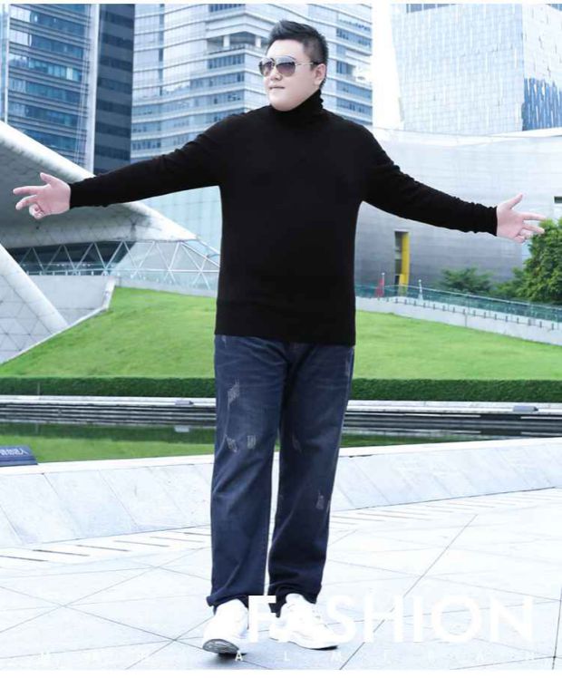 Fat anh trai mã lớn thương hiệu áo len đáy quần béo cộng với phân bón để tăng chất béo sweater áo len cotton cổ cao màu đen ao len nam