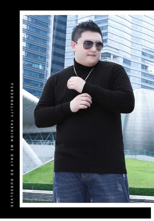 Fat anh trai mã lớn thương hiệu áo len đáy quần béo cộng với phân bón để tăng chất béo sweater áo len cotton cổ cao màu đen ao len nam
