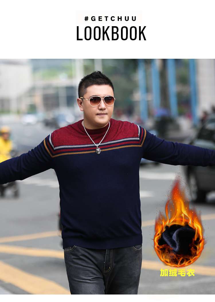 Fat anh trai cỡ lớn thẻ thủy triều nam cộng với phân bón tăng áo len chất béo cộng với nhung dày ấm áo len dài tay quần áo thời trang