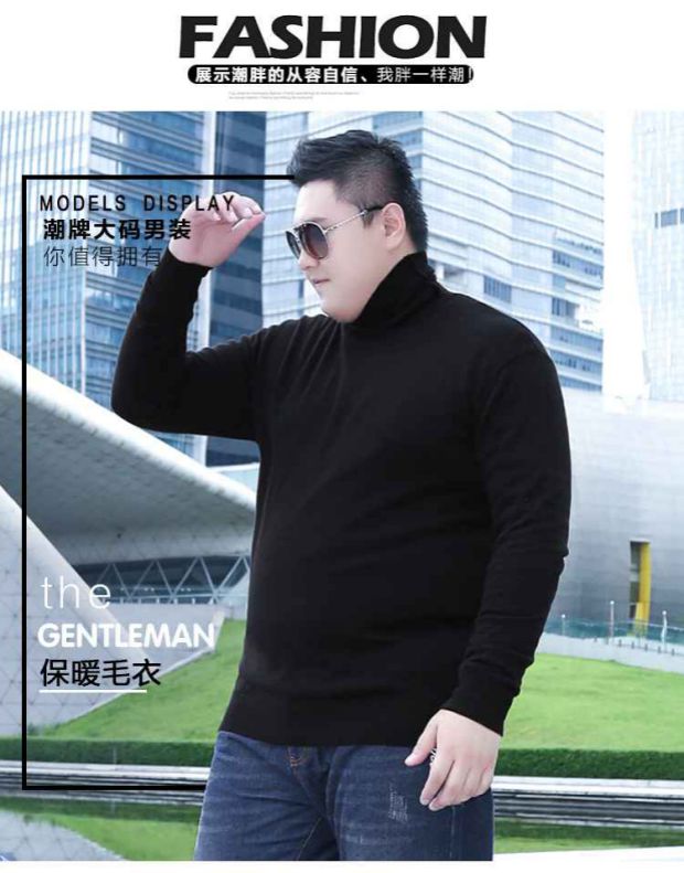 Fat anh trai mã lớn thương hiệu áo len đáy quần béo cộng với phân bón để tăng chất béo sweater áo len cotton cổ cao màu đen ao len nam