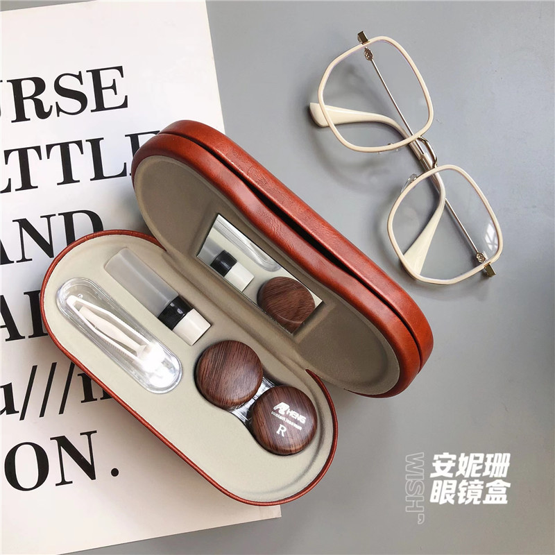 ins Contact Lens Case Double-Layer Retro Colored Lens Box Couple Style High-End Storage Box Care Box with Lens Cloth