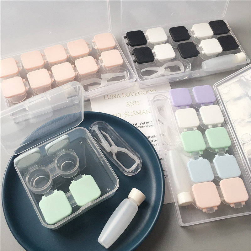 Candy-colored square flip-top press-type glasses case ins Korean simple portable beauty contact case multi-pack nursing box