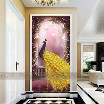 Art glass TV background wall Partition screen Entrance Living room Modern tempered decoration Frosted double-sided peacock