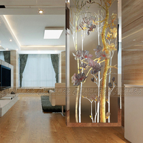Art glass TV background wall partition screen Entrance carved tempered frosted craft glass living room simple tree