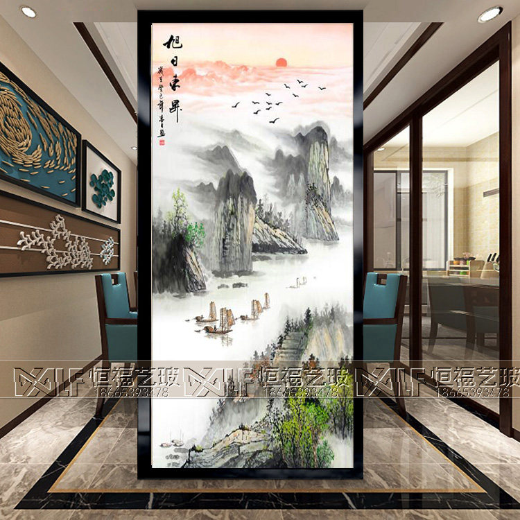 Art Glass TV Background Wall Partition Screen Xuanguan Living Room Modern Steel Decoration Light Transmission Color Painting Landscape Painting