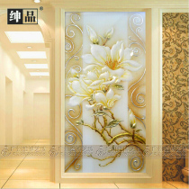 Art glass entrance TV background wall Living room screen partition carved simple European frosted craft glass magnolia