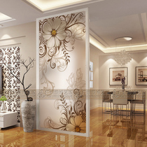 Art glass background wall Entrance screen partition Living room Carving craft glass simple European frosted through simple flowers
