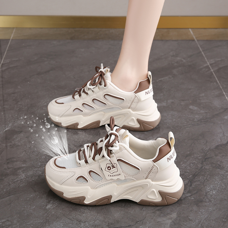 Official Website Qiao Zhou Women's Shoes Genuine Leather Thick-Soled Dad Shoes Women's Model 2026 Summer Versatile Mesh Breathable Casual Sports Shoes Official Website Qiao Zhou Women's Shoes Genuine Leather Thick-Soled Dad Shoes Women's Model 2026 Summer Versatile Mesh Breathable Casual Sports Shoes