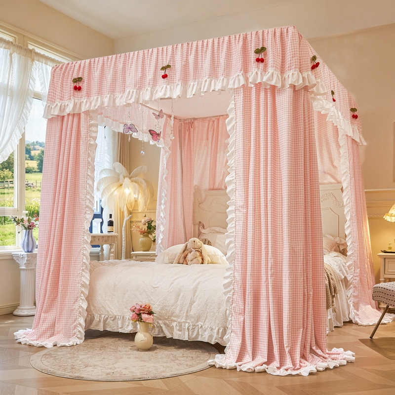 New Plaid Blackout Fabric Bed Curtain Mosquito Net Floor-To-Ceiling Bed Canopy Privacy Protection Thickened Four-Door Princess Style for Home Bedroom New Plaid Blackout Fabric Bed Curtain Mosquito Net Floor-To-Ceiling Bed Canopy Privacy Protection Thickened Four-Door Princess Style for Home Bedroom