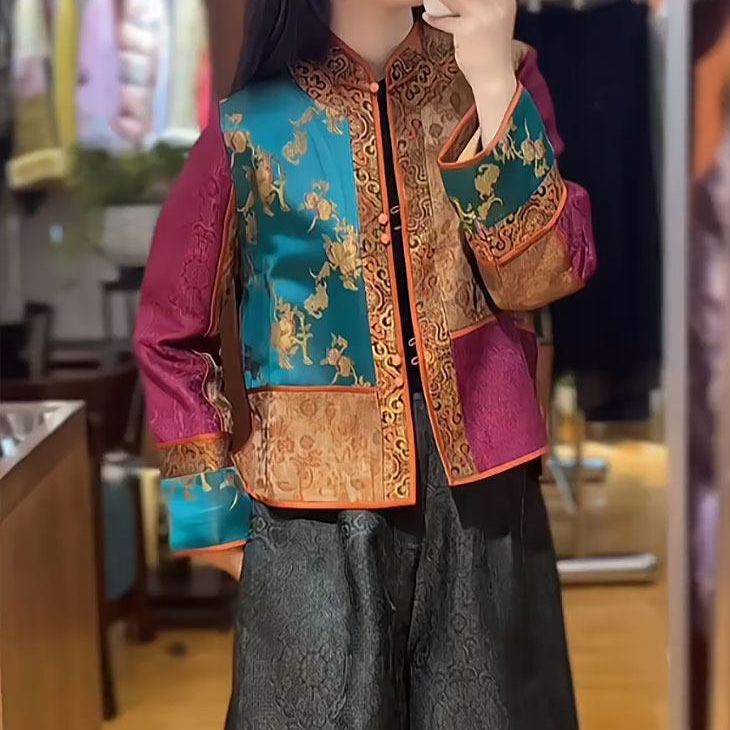 New Chinese-Style Plus-Size Short Jacket for Women 2026 New Stand-Up Collar Improved Tang Suit Cardigan Printed Jacket Top New Chinese-Style Plus-Size Short Jacket for Women 2026 New Stand-Up Collar Improved Tang Suit Cardigan Printed Jacket Top